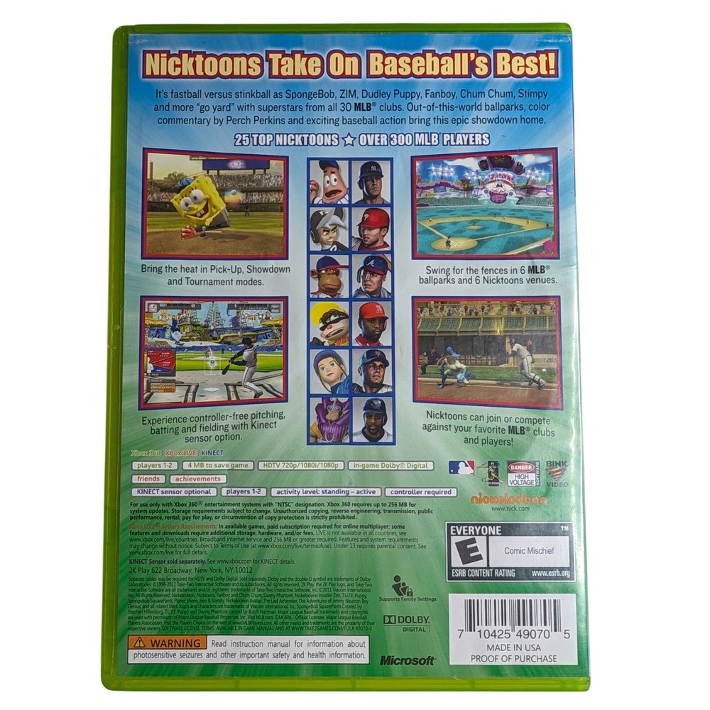 Nicktoons MLB Xbox 360 Nickelodeon Baseball Game 2K Play Kinect Compatible - Picture 2 of 4